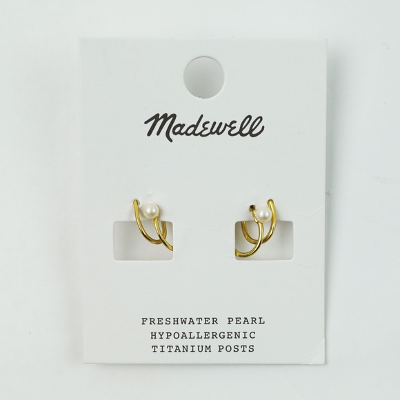 New MADEWELL Freshwater Pearl Double Huggie Hoop Earrings $36 NT445 - Picture 3 of 3